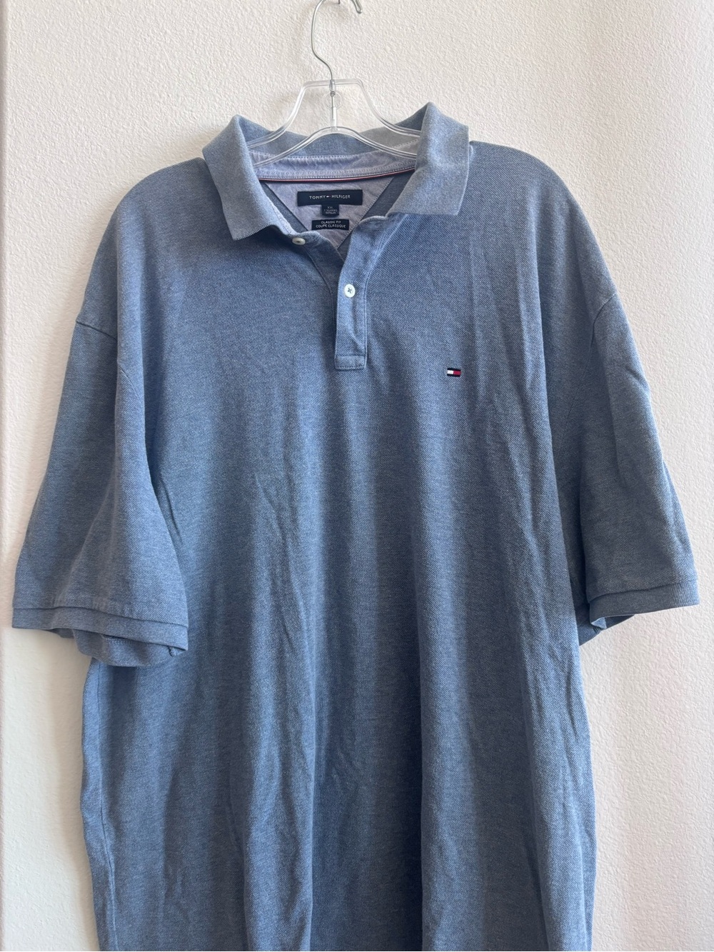 Tommy Hilfiger Light Blue Heather Polo Shirt with Chest Flag
